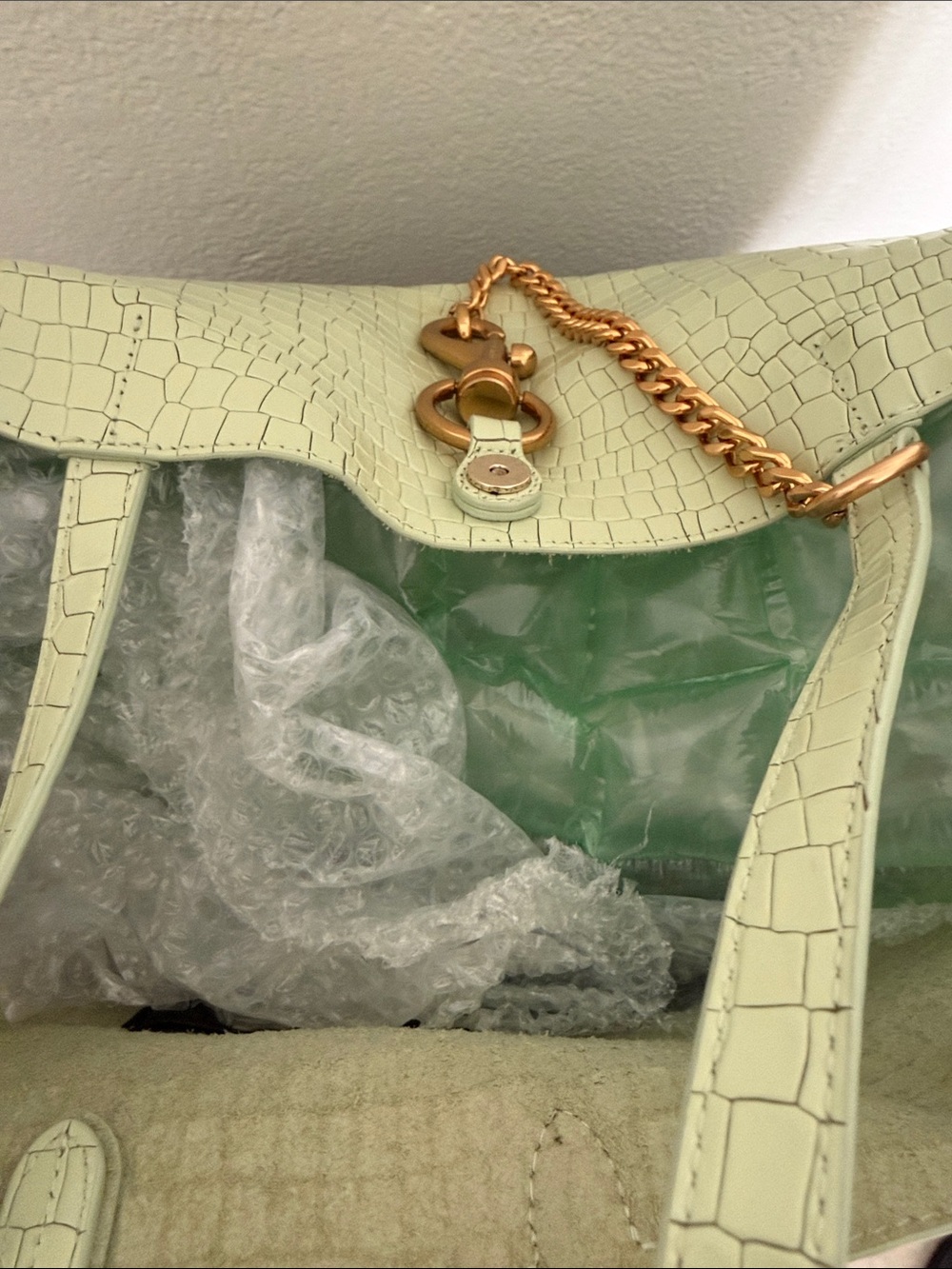 Rebecca Minkoff Megan Large Croc-Embossed Tote Bag Mint Green - Picture 6 of 9